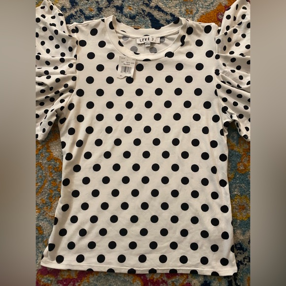 SOLD! NEW! Boutique White & Black Polka Dots Layered Ruffle Sleeve Top L - Picture 2 of 14